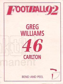 1992 Select AFL Stickers #46 Greg Williams Back